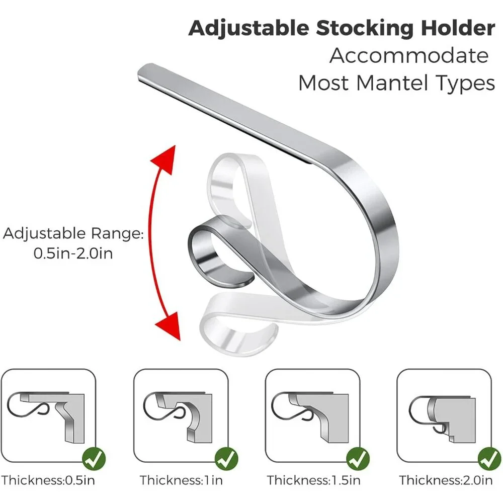Set of 6 Non-Slip Silver Christmas Stocking Holders for Elegant Mantle Display